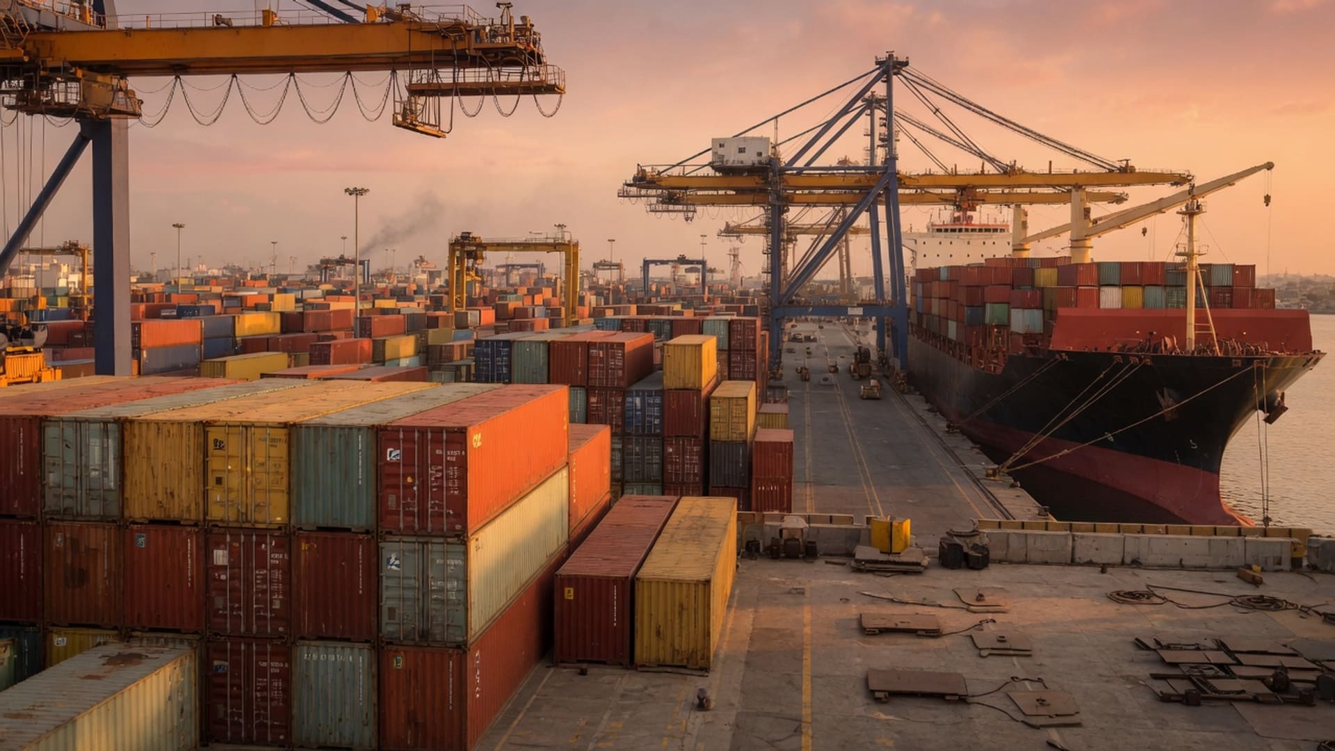Container ship at port loading Pakistani exports
