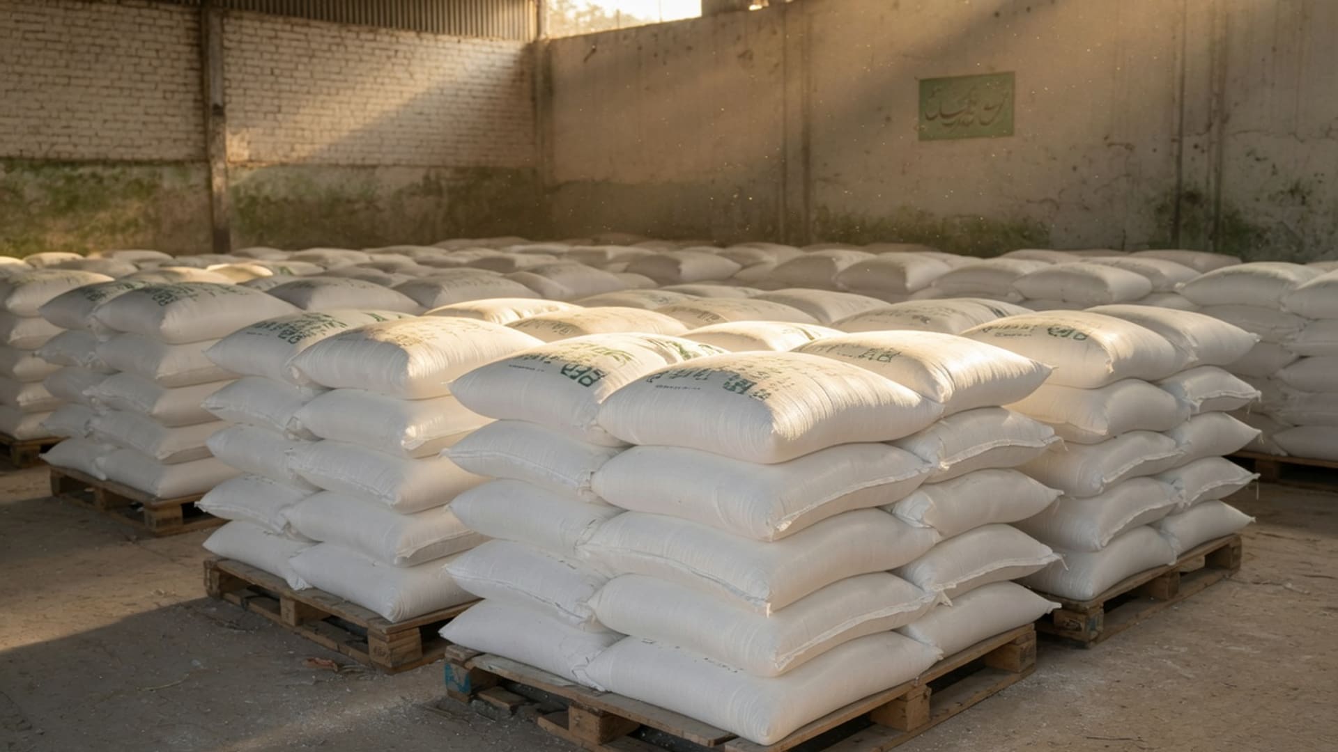 Fertilizer warehouse with palletised bags